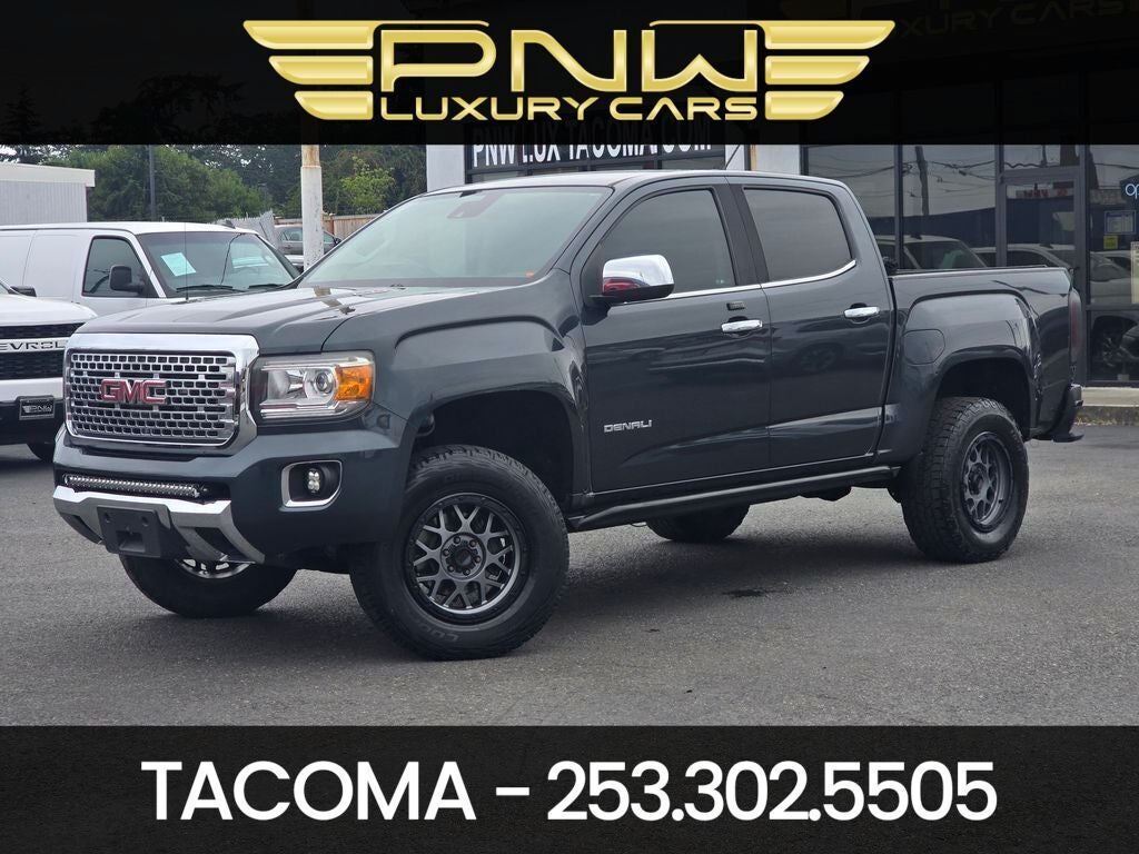 2018 GMC Canyon Denali in Dark Slate Metallic — front three-quarter view