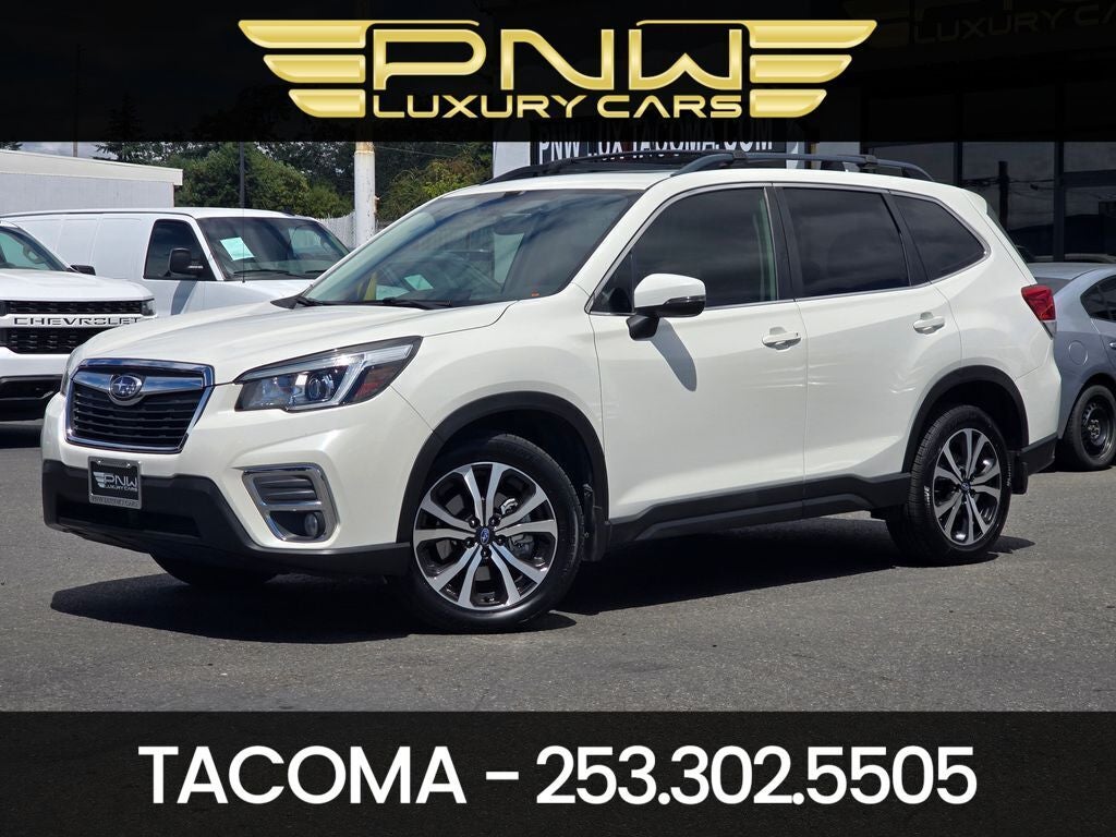 2019 Subaru Forester Limited in Crystal White Pearl — front three-quarter view