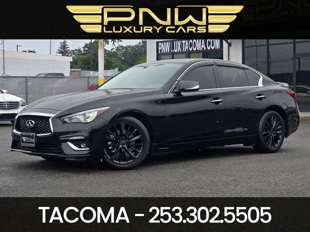 2022 INFINITI Q50 LUXE in Black Obsidian — front three-quarter view